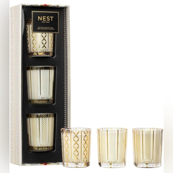 NWT- NEST Fragrances Festive Gold and White Votive Trio Candle Set - Picture 1 of 7